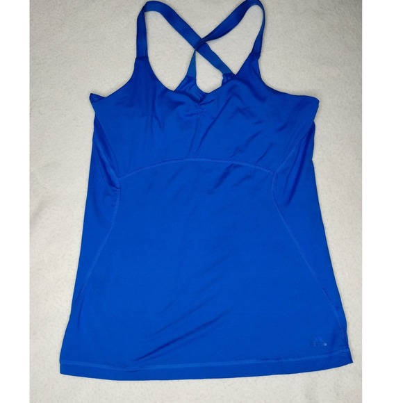 Adidas Climalite Tank Top‎ Athletic Cross Back Blue Activewear Top Medium - Picture 1 of 11